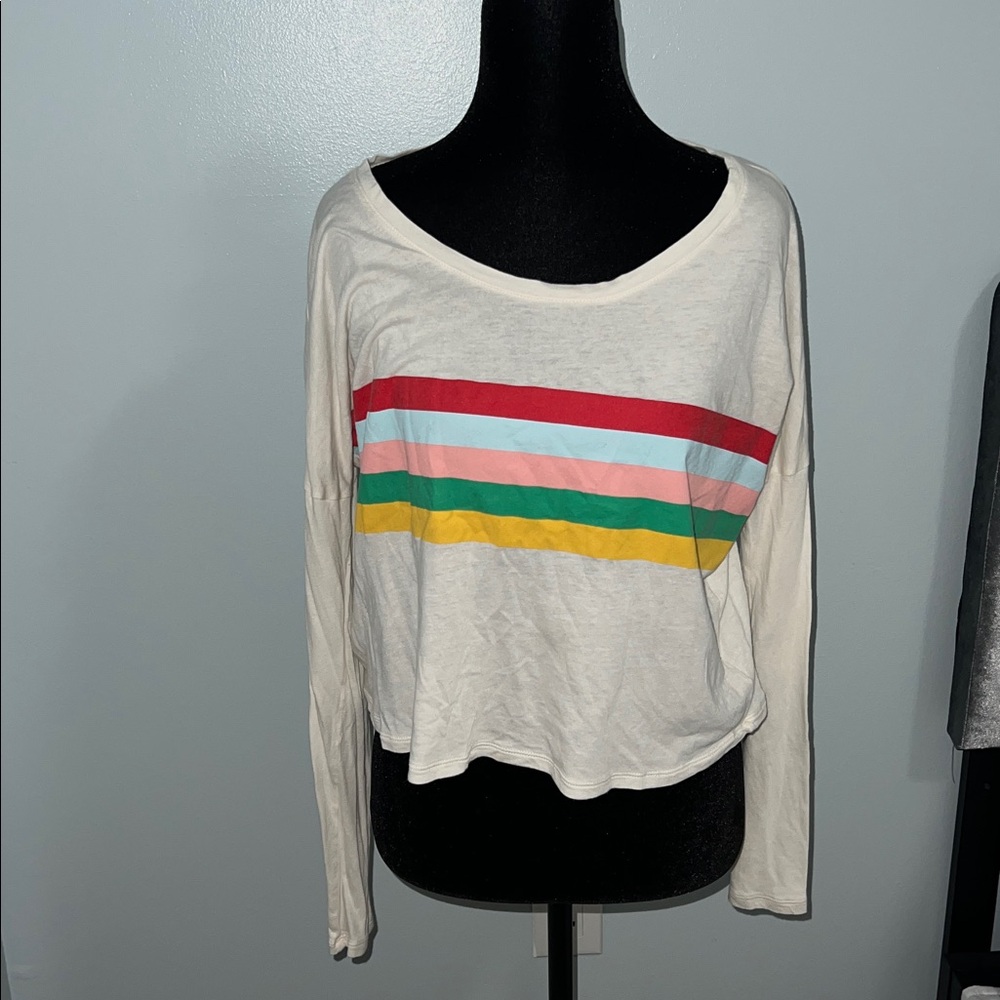 Express Striped Long Sleeve Tee Women’s Medium Slightly Cropped